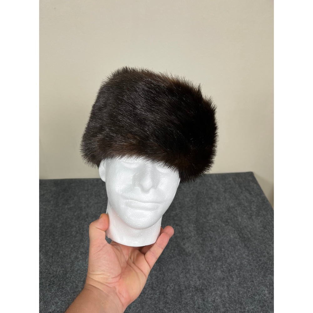 Donna Salyers Fabulous Furs Brown Faux Fur Pillbox Hat Winter Russian Style USA